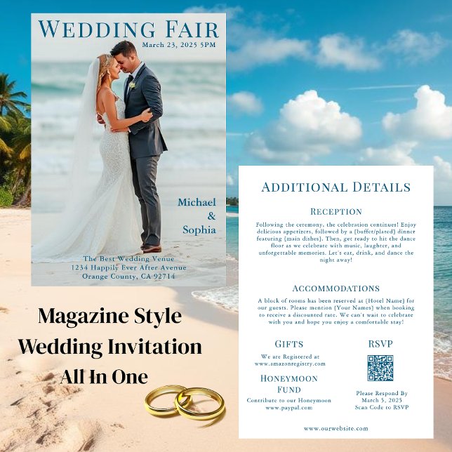 Magazine Cover Beach Wedding  Invitation (Magazine Cover Beach Wedding  Invitation All in One)