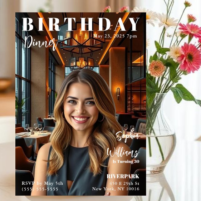 Magazine Cover Birthday Dinner Invitation (Magazine Cover Birthday Dinner Invitation-Your own Photo)