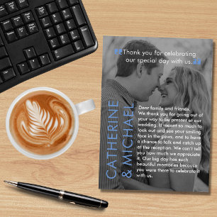 Magazine Cover Dark Photo Modern Minimalist Blue Thank You Card