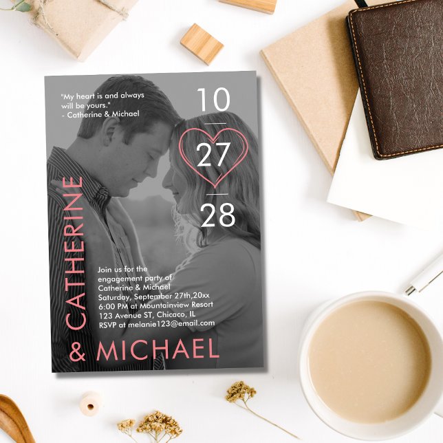 Magazine Cover Dark Photo Modern Minimalist Pink Invitation (Creator Uploaded)