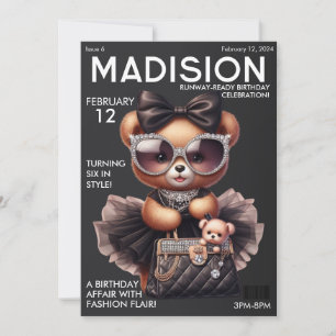  Magazine Cover Fashion Teddy Bear Birthday Invitation
