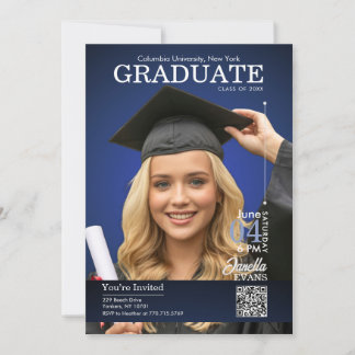 Magazine Cover Graduation Blue Invitation