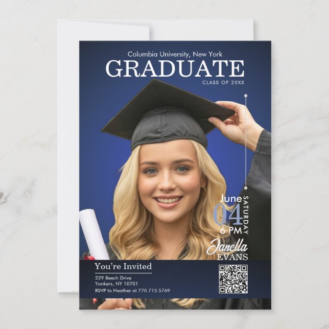 Magazine Cover Graduation Blue Invitation (Front)