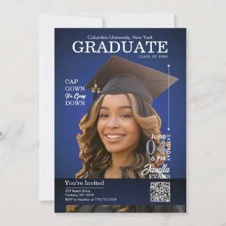 Magazine Cover Graduation Cap Down Blue Invitation