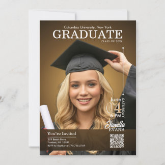 Magazine Cover Graduation Gold Invitation