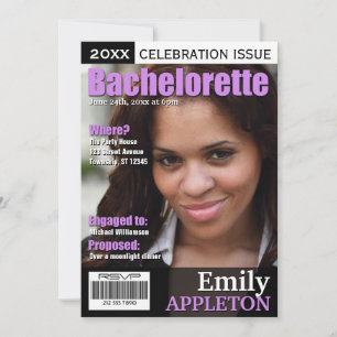 Magazine Cover Purple Bachelorette Invitations