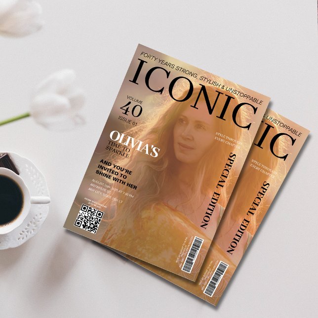 Magazine cover qr code 40th Birthday party Invitation (Creator Uploaded)