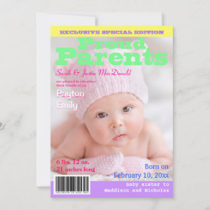 Magazine Cover Style Birth Announcement with Photo