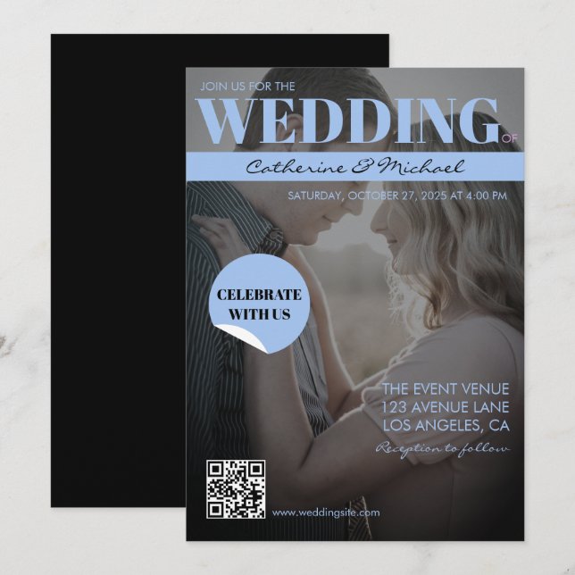 Magazine Cover Trendy Dark Photo Invitation (Front/Back)