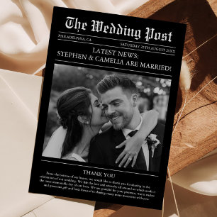 Magazine Editorial Newspaper Wedding Photo Thank You Card