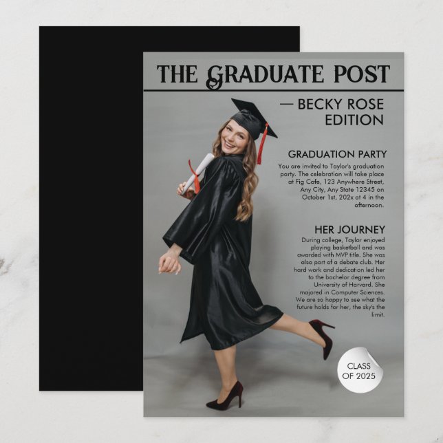 Magazine newspaper graduation invitations announce (Front/Back)