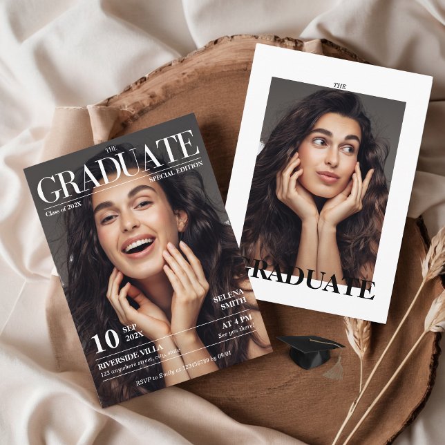 Magazine Newspaper Graduation Party Photo Invitation (The Graduate Magazine Cover Photo Editorial Newspaper Unique Graduation Party Invitation )