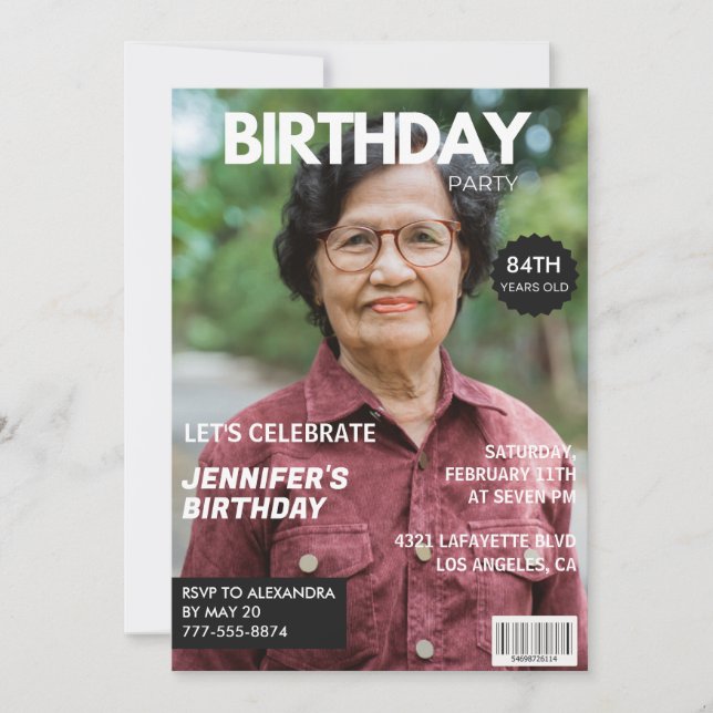 Magazine Photo 84th birthday invitations for her  (Front)
