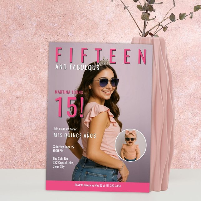 Magazine Style Quinceañera | Pink Mis Quince Años  Invitation (Creator Uploaded)