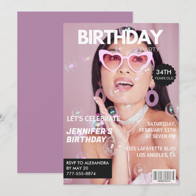Magazine Stylish Photo 34e anniversaire invitation (Devant / Derrière)