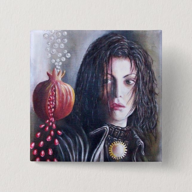 MAGDALENE AND POMEGRANATE 2 INCH SQUARE BUTTON (Front)