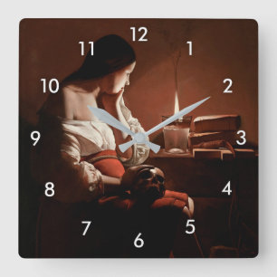 Magdalene with the Smoking Flame, La Tour Square Wall Clock