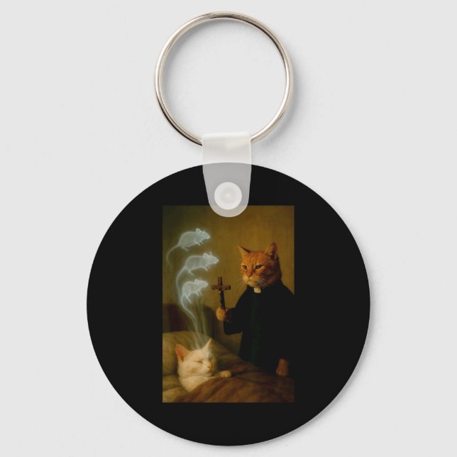 Mage Cat Meme Cat Exorcism Mouse Funny Fantasy Hum Keychain (Front)