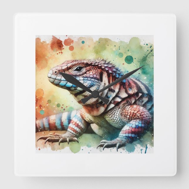 Magellanic lizard 070824AREF122 - Watercolor Square Wall Clock (Front)
