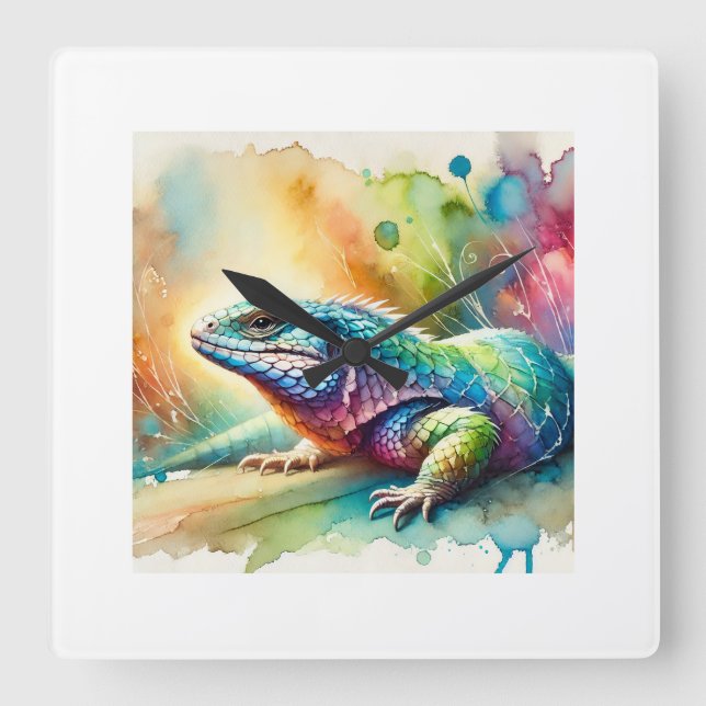 Magellanic Lizard 120924AREF105 - Watercolor Square Wall Clock (Front)