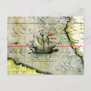 Magellans navire Victoria, Antique Carte Océan Pac