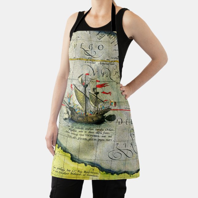 Magellans ship Victoria, Antique Map Pacific Ocean Apron (Insitu)