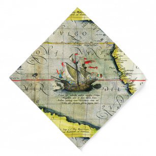Magellans ship Victoria, Antique Map Pacific Ocean Bandana