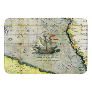 Magellans ship Victoria, Antique Map Pacific Ocean Bath Mat