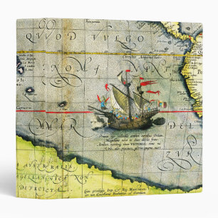 Magellans ship Victoria, Antique Map Pacific Ocean Binder