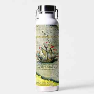 Magellans ship Victoria, Antique Map Pacific Ocean Water Bottle