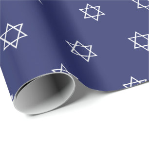 Magen David navy blue white pattern Hanukkah Wrapping Paper