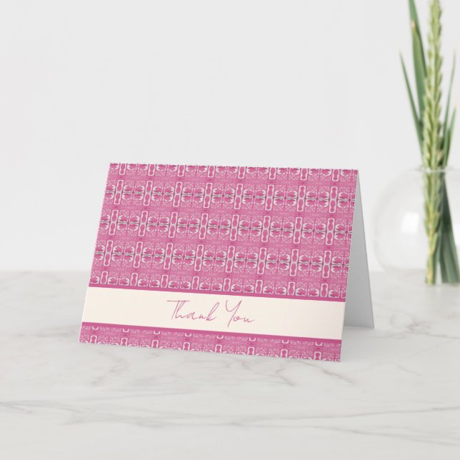 Magenta Abstract Block Print Thank You Card (Front)