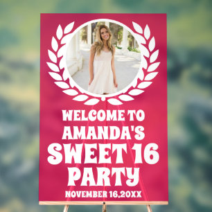 Magenta Acrylic Photo Sweet 16 Welcome Sign