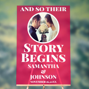 Magenta Acrylic Story Begins Wedding Welcome Sign