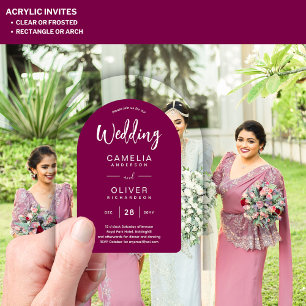 Magenta Acrylic Wedding Invites White Text Modern Acrylic Invitations