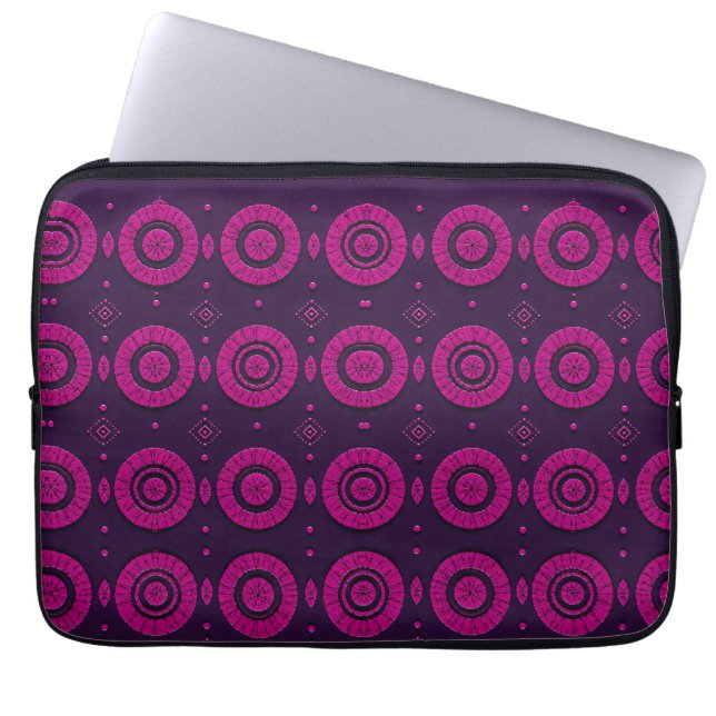Magenta African Geometric Circle Pattern Electroni Laptop Sleeve (Front)