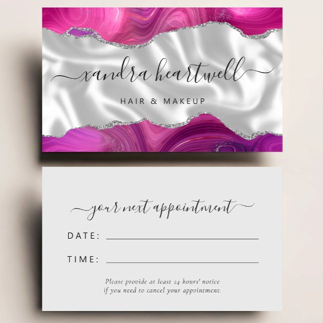 Magenta Agate Silver Glam Stylist Appointment Business Card (Creator Uploaded)