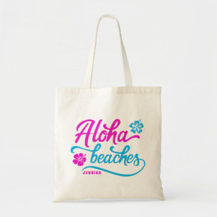 Magenta Aloha Beaches Summer Pun Personalized Tote Bag