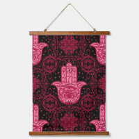 Magenta and Black Hamsa Hand Good Fortune