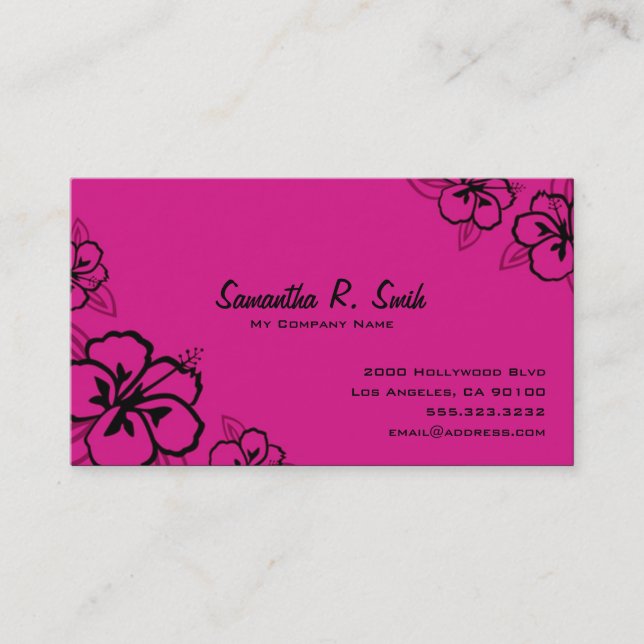 Magenta and Black Hibiscus Business Card (Front)