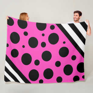 Magenta and Black Polka Dots and Stripes Blanket