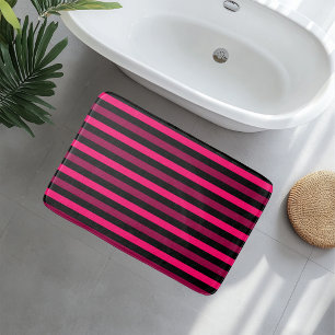 Magenta and Black Stripes Bath Mat