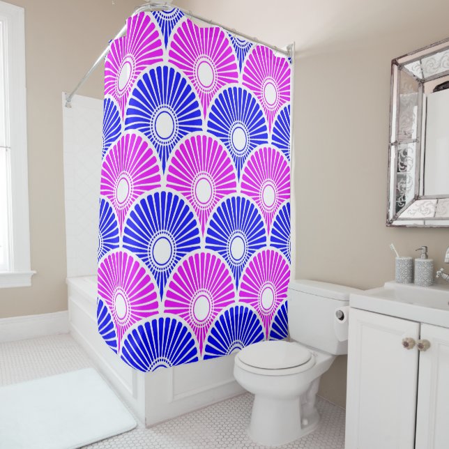 Magenta and Blue Chinese Semi Circle Wave Pattern (In Situ)