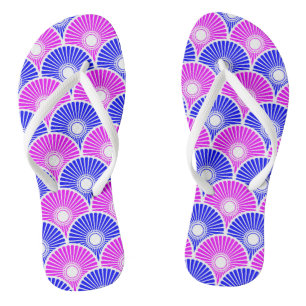 Magenta and Blue Chinese Semi Circle Wave Pattern  Flip Flops