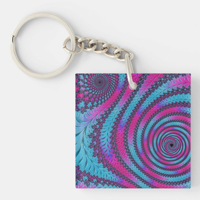 Magenta and Cyan Spiral Keychain (Front)