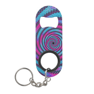 Magenta and Cyan Spiral Keychain Bottle Opener