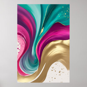 Magenta, and Gold Abstract Watercolor Art  Poster