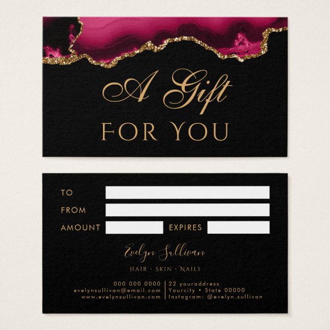 Magenta and Gold Agate on Black Gift Card (Front & Back)