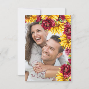 Magenta and Golden Yell Wedding Save the Date Card
