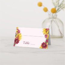 Magenta and Golden Yellow Wedding Table Name Card